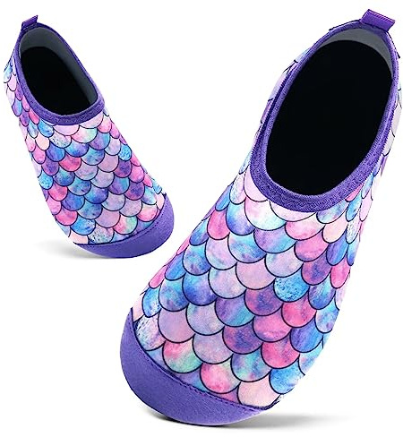 Kids Swim Water Shoes Toddlers Baby Aqua Socks Quick Dry Pool Beach Barefoot for Girls Children(Pink Purple YL,12/12.5 UK Child,30/31 EU)