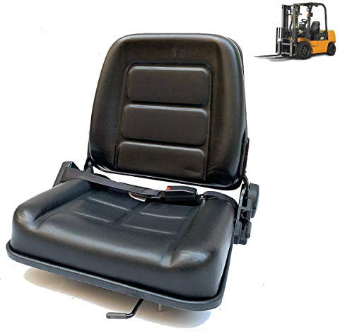 TABODD Universal Forklift Seat, Waterproof Garden Lawn Tractor Forklift PU Leather Seat with Retractable Seat Belt and Sliding Track