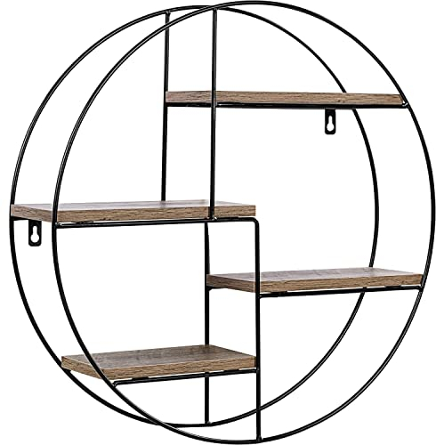 STILISTA Design Wandregal, 4 Ebenen, Farb- & Modellwahl, Rund Holz Dunkel