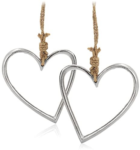 COM-FOUR® 2X Metallanhänger für den Weihnachtsbaum - Christbaumschmuck aus Metall in Herz-Form - rustikale Weihnachtsdeko (2 Stück - Herz groß)