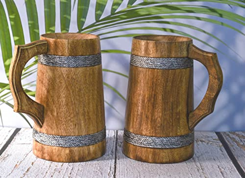 Indian beer mug for him-Viking Style 20 OZ Wooden beer mug- Drinking beer mug Natural Hardwood - Wedding & Birthday Gifts for Him