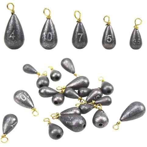 Gad2go 20 Pieces Fishing Weights Set 5 Sizes Small Sea Fishing Weights 3.5g 5g 7g 10g 14g Metal Sinker Weight Fishing for Freshwater Saltwater