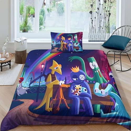 GIOSBR Rainbow Friends Für Kinder Mädchen Jungen 3D Gedruckter for Kids Bettbezug Set Bettwäschegarnitur Und Kissenbezüge Weich Microfaser Bettwäsche Reissverschluss 2 Teilig Single(135x200cm)