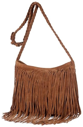 PACKOVE Damen Schultertasche Mit Fransen Elegante Retro Umhängetasche Quasten Handtasche Für Alltag Reisen Und Party Geräumig 13.4X11.4X4.3 Zoll Modisch Und Vielseitig