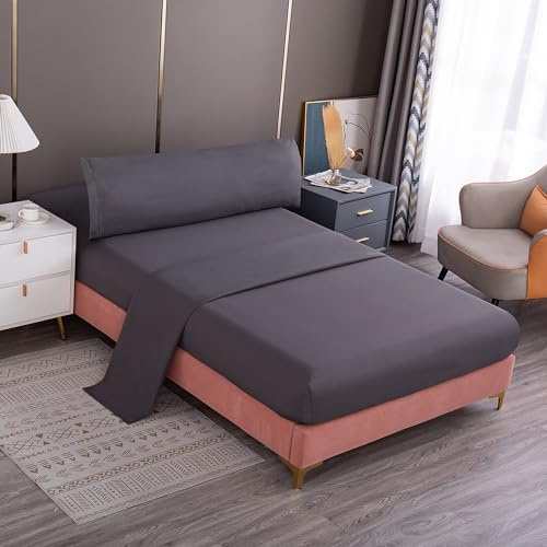 Meishida Juego de Sábanas 3 Piezas para Cama 90cm/135cm/150cm, Sábana Bajera Ajustable, Encimera, Funda de Almohada Color Liso (Cama 135cm, Gris Oscuro)
