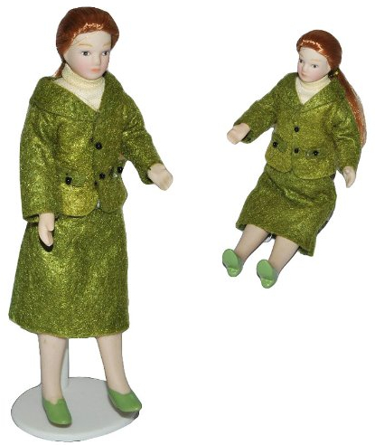 alles-meine.de GmbH Frau - Mutter - Puppe für Puppenstube - Maßstab 1:12 - Porzellan Puppen mit echten Haaren - Biegepuppen Familie Biegepuppe Nostalgie Porzellanpuppe Puppenhaus