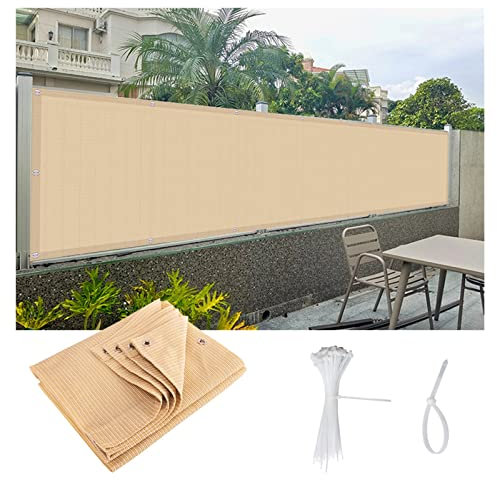Telo frangivista per balcone, 60 x 600 cm, resistente alle intemperie, beige, con occhielli e fascette per cavi, ideale per balconi e muri del cortile, larghezza 60 cm