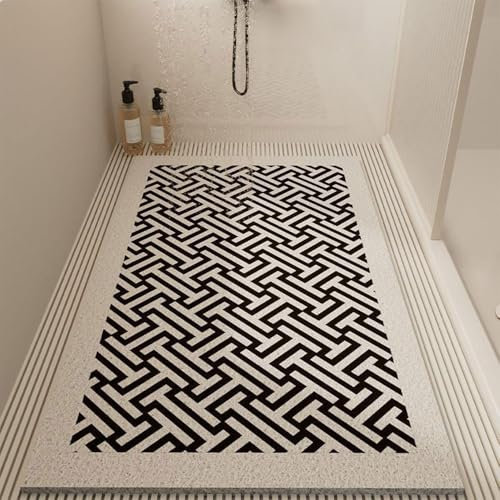 Surwin Tapis de Douche Antiderapant, Tapis de Baignoire Antidérapant avec Trous de Drainage Tapis de Bain de Massage en Doux PVC Luffa pour Zones Humides Séchage Rapide (Noir,40x70cm)