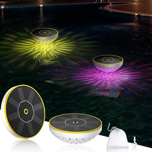 PChero Illuminazione solare per piscine, 2 LED RGB che cambiano colore, illuminazione per laghetto, piscina galleggiante, IPX8, impermeabile, per piscina, stagno, giardino, albero esterno