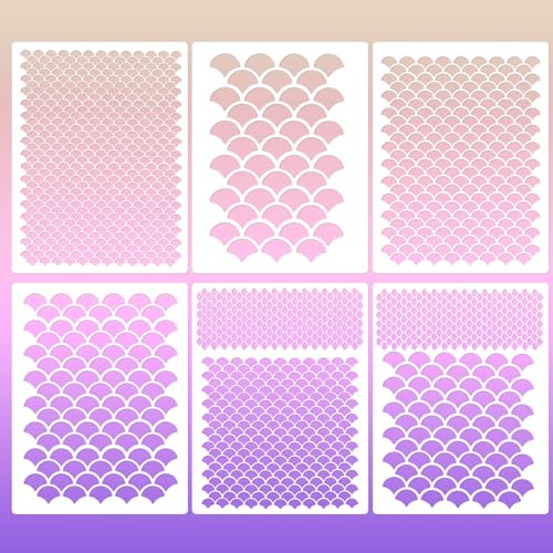 6 Pcs Fish Scale Stencil，Reusable Face Painting Stencils Fish Scales Animal Print Templates Kit DIY Art Painting Templates for Makeup Stencils Paintings Crafts Wall Furniture
