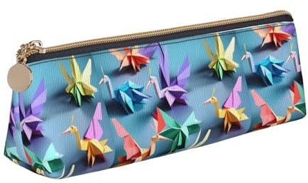 SDFHU Origami flerfärgad papperskranar tryck lätt rymligt pennfodral stor kapacitet triangel dragkedja för skrivverktyg, Vitt, En storlek