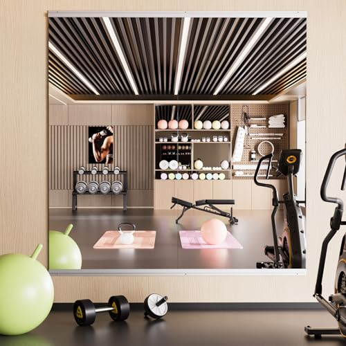 Snowdool Espejo de Gimnasio en casa, 120 x 60 cm x 2 Piezas, Espejos Grandes de Cuerpo Entero, Vidrio Templado sin Marco, Espejo de Pared para Gimnasio, Garaje, Yoga, Estudio de Baile y Dormitorio