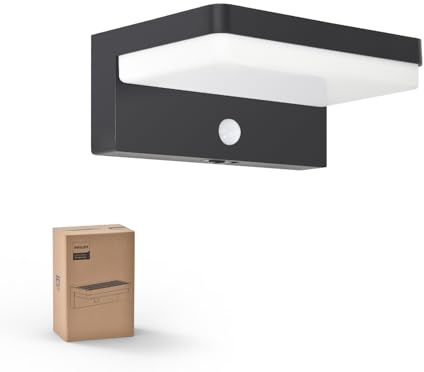 Philips Lampe Solaire Extérieur avec Détecteur de Mouvement, 3 Modes d'Éclairage, 5000K IP54 Étanche, Lumière LED Solaire pour Garage, Cour, Porche