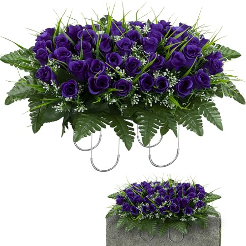 SIFOEL Konstgjord gravsten blommor sadlar för gravar, kyrkogård minnesdag blommor för gravsten dekorationer, lilja ros blandad sadel (lila)