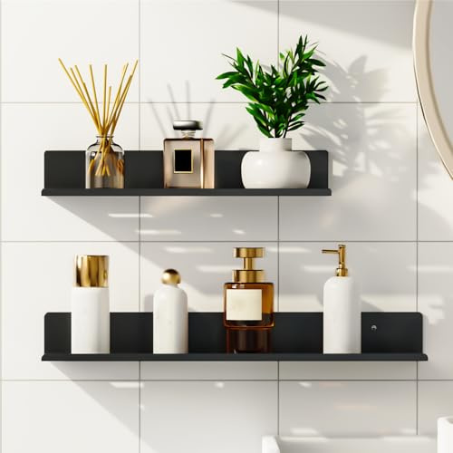 Estantería de Ducha sin Taladro, 2 Piezas Estante de Baño Autoadhesivo de Aluminio con Drenaje Rápido y Borde Elevado, Cestas de Baño Resistentes para Champú, Gel y Accesorios – Negro Moderno