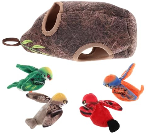 Abaodam Ensemble Interactif pour Chaton en Peluche Oiseau Couineur Jeu Anti-Ennui pour Chats D’Intérieur Stimulation Naturelle à Mâcher Set Décoratif et Portable pour Exercice et