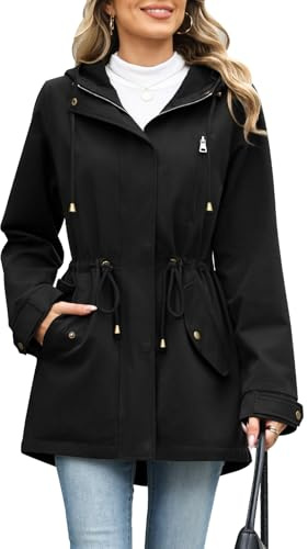 RITOSTA Veste Femme Mi Saison Coton Parka à Capuche Taille Réglable | Coton Sergé Structuré, Taille Ajustable, Capuche et 4 Poches Pratiques, pour le Printemps et l’Automne