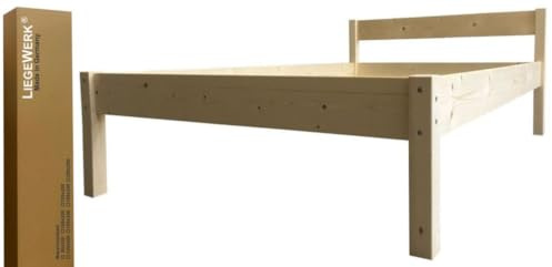 LIEGEWERK Massivholzbett Seniorenbett mit Kopfteil 120x200 cm Holzbett Holz 120 erhöhtes Bett (Betthöhe 55cm, 120cm x 200cm)