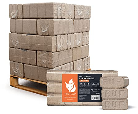 HEIZFUXX Holzbriketts RUF Original Red - Hartholzbriketts Palette 300 kg (30x10 kg) - Premium Briketts für Kamin, Heizkessel & Ofen - Hoher Heizwert, geringer Aschegehalt & maximale Energieausbeute