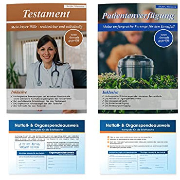 2 x Vorsorgeunterlagen - Patientenverfügung, Vorsorgevollmacht, Betreuungsverfügung, Testament | Mapppe für Gesundheitsdokumente | Auflage 2025