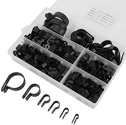 Clip en nylon P P Clamp 200 pièces Nylon Plastique Attaches Clips Pinces Boîte Assortie pour Kit de Conduit de Câble Gestion des Câbles (Noir)
