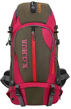 MYMM Zaino da trekking 45L borsa da alpinismo impermeabile leggera resistente zaino sportivo da esterno alpinismo campeggio pesca viaggio equitazione (rosa rossa)