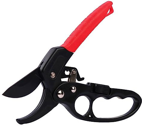 Gardening Pruning Shears, 8 Ratchet Anvil Style Garden Secateurs, Sharp Hand Pruner Trimmer Tools for Plants Hedges and Flowers (Red&Black)