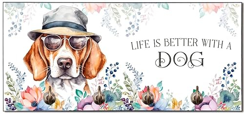 Cadouri Design-Hundegarderobe mit Beagle - Leinenhalterung für Halsband, Leine & Geschirr - originelles Geschenk für Hundebesitzer - handgefertigt