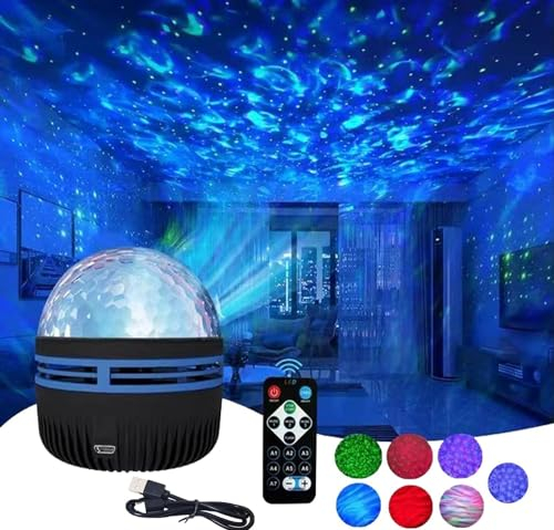 Ocean Wave Projector, Sternenlicht Projektor mit Fernbedienung, LED Sternenhimmel Projektor, Aufladbare Projektor Nachtlicht für Schlafzimmer (Meereswellen)