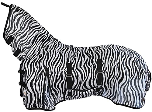 Marengos - Zebra-Fliegendecke mit Halsteil & Bauchlatz | robuste & atmungsaktive Ekzemerdecke | Schutz vor Insekten | extrem winddurchlässige Fliegendecke | Outdoor-Pferdedecke 145cm
