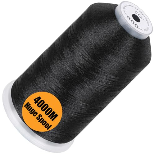 New brothread - Bobine Géante Unique 4000M/Chacune 100% Polyester Fil Machine à Broder 40WT pour Machines Commerciales et Domestiques - Black