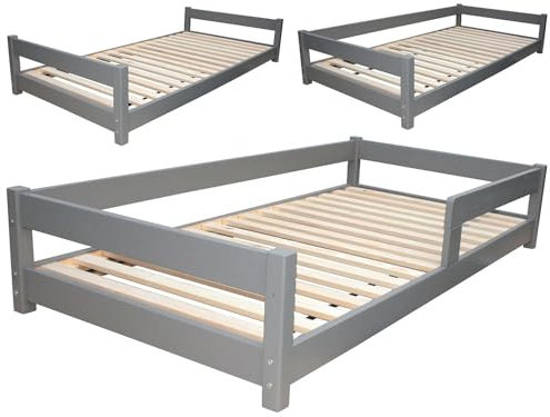 Micoland Kinderbett Jugendbett Kleinkinderbett 80x180 cm grau mit Rausfallschutz JB