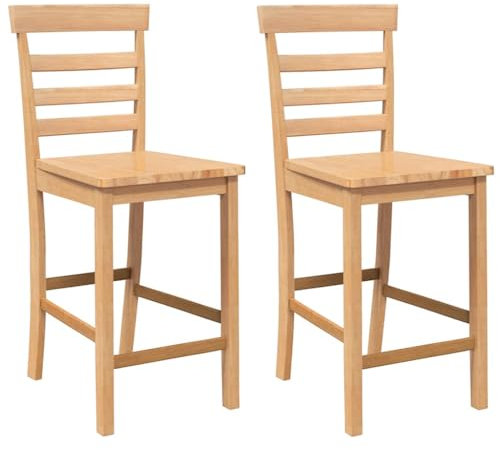 vidaXL Barhocker 2 STK. Natur Massivholz Gummibaum, Stuhl, Küchenhocker, Kneipenstuhl, Bistrostuhl, Restaurantstuhl, Tresenstuhl, Barhocker Holz