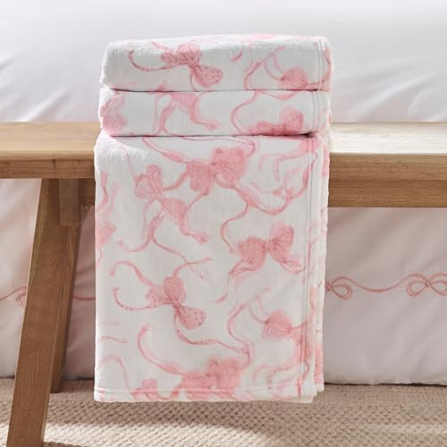 Catherine Lansfield Bow Cosy - Coperta in pile, 200 x 240 cm, colore: Rosa