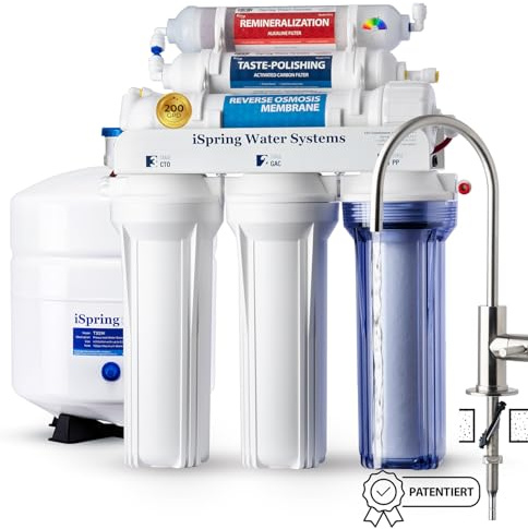 iSpring RCC2AK, Capacité Améliorée 200 GPD, Système d’Osmose Inverse Sous Évier pH+ à 6 Étapes avec Filtre de Reminéralisation Alcaline, Design Breveté du Robinet Supérieur pour Installation Facile
