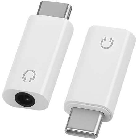 2 Piezas Adaptador USB C a 3.5mm Audio Auriculares, Dongle Aux Tipo C a Jack 3.5mm, Adaptador Auriculares para iPhone 16 15 Samsung Galaxy S24 S23, Convertidor Cascos Tipo C Compacto Portátil Blanco