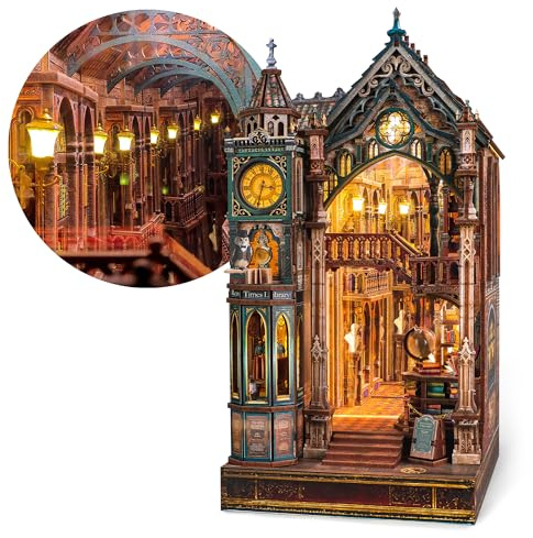 FUNPOLA Magic Library Book Nook Kit – LED 3D Wood Puzzle with Infinity Mirror – DIY Bookshelf Decor, Miniature Craft Gift for Kids and Adults (Whispering Pages)