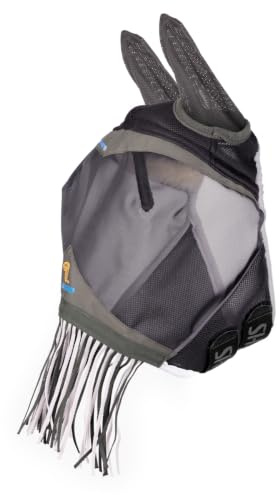 Shires FlyGuard Pro Air Motion Fly Mask with Ears & Fringe – Pony Size | Lightweight Air Motion Fabric for Comfort | Protects Against Flies & Insects | Turnout & Grazing | Khaki