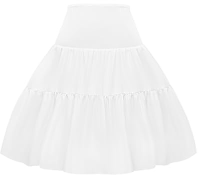 Vlazom Women Crinoline Underskirt A-Line Tutu Skirt 2-Hoop Adjustable Petticoat for Wedding/Prom/Halloween/Cosplay/Ball Dress White,L-XL