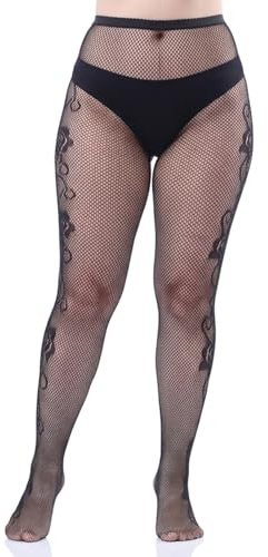 Ncheli Collant Résille Femme Motif Roses, Taille Haute, Noir, Extensible | Collant résille noir à motif roses, taille haute et tissu extensible pour un look élégant au quotidien, en soirée ou festival