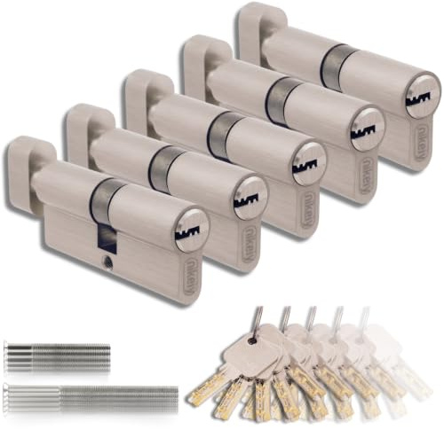 Juego De 5 Cilindros De Latón 30/30 Mm Con Pomo, Llave Única, Llaves Y Tornillos Incluidos, Montaje Fácil Para Puertas Y Garajes, Longitud 60 Mm