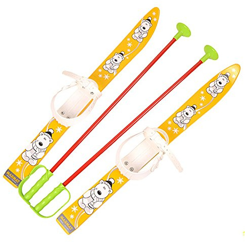 Sci per bambini con attacchi e bastoncini, in plastica, 6 colori, 70 cm, Gelb