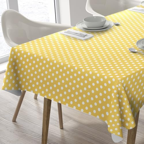 Home Direct rektangulär vaxduk PVC avtorkningsbar bordsduk bordsskydd 140 cm x 200 cm 55 x 78 prickig (gul)