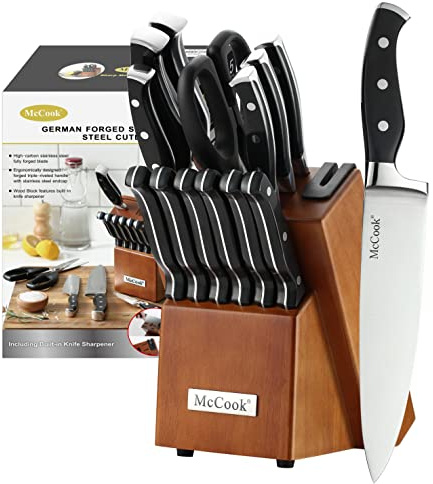 McCook® Knife Sets, German Stainless Steel Kitchen Knives Set with Built-in Sharpener and Wooden Block