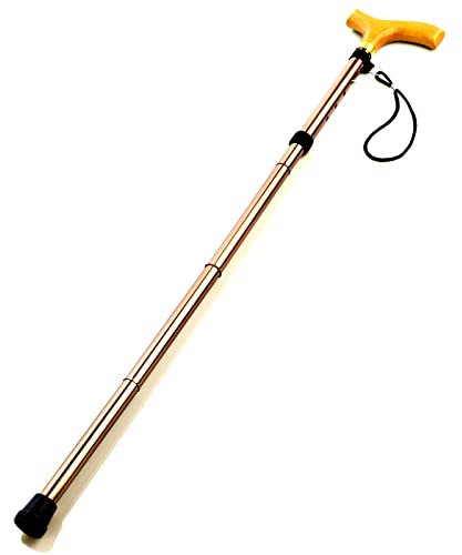 Gehstock Faltbar Aluminium Höhenverstellbar 84-94 cm Gehstütze Bronze Spazierstock Gehhilfe mit Holzgriff Wanderstock