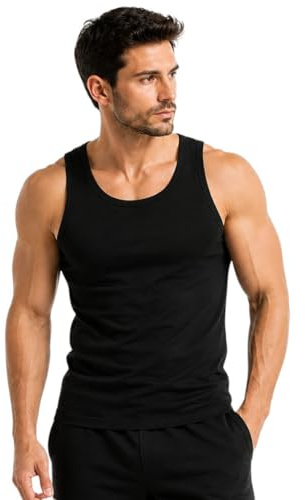 Débardeur sans manches 100 % coton pour homme, bodybuilding, entraînement, gym, basique couleur unie, Noir , M