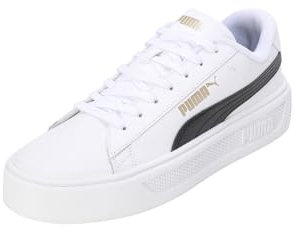 PUMA Women's Smash Platform V3 Sneaker, White Black Gold, 7 UK
