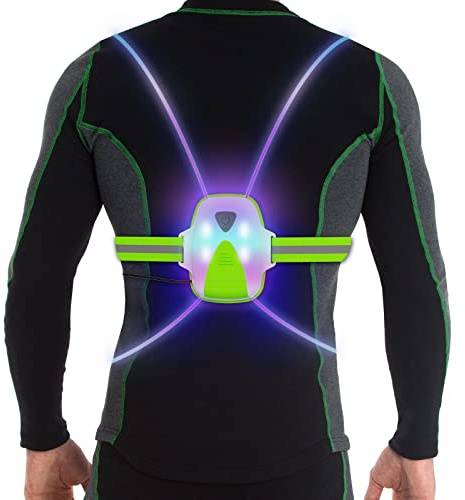 LED Reflective Running Vest Lights for Runners, Running Lights with Front Light, Safety USB Rechargeable Reflective Night Lights For Men/Women Running Walking Cycling, Three Light Modes with 7 Colors