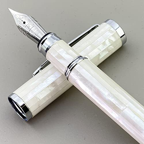 LACHIEVA LUX Füllfederhalter aus Perlweißem Perlmutt, feine deutsche Feder, handgefertigter Luxus-Stift im Geschenkset für Damen und Herren – schönes Schreiben zu jedem Anlass