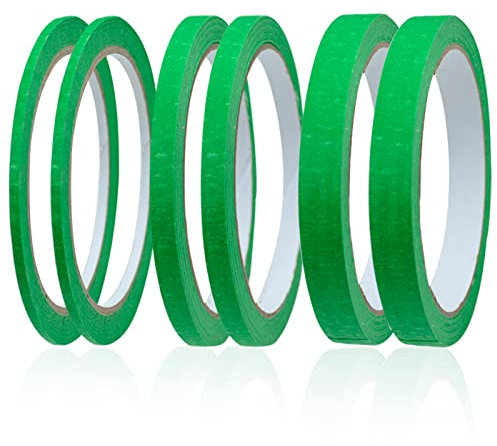 6 rollos de cinta adhesiva verde, cintas de línea fina para pintores, cinta de carrocero de artista de 3 mm/7 mm/12 mm de ancho, cinta de enmascarar escribible de 22 yardas, cinta de enmascarar